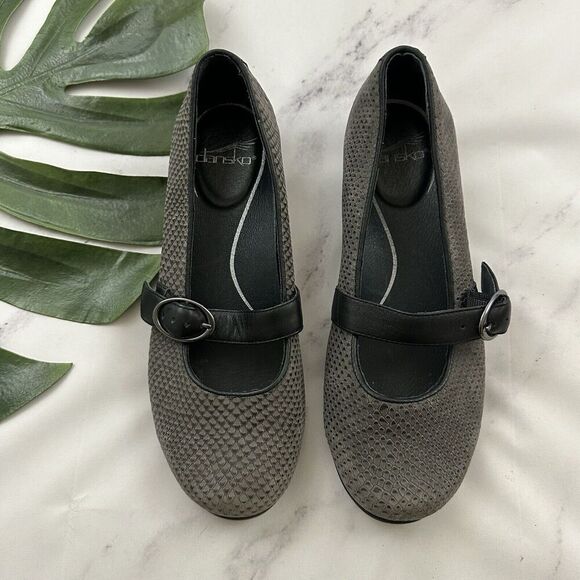 Dansko Womens Mary Jane Ballet Flats Size 38 Gray Black Leather Snakeskin - Picture 2 of 7